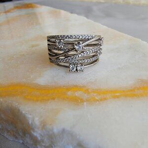 925 Sterling Silver Multi-Layer Criss-Cross Wide Band Ring